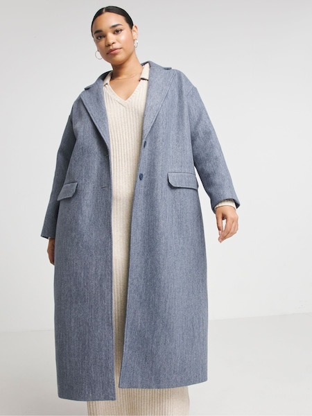 Simply Be Blue Denim Faux Fur Maxi Formal Jacket (N54087) | €43