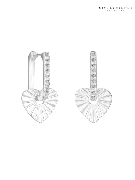 Simply Silver Silver Polished And Pave Heart Charm Hoop Earrings (N54095) | €25