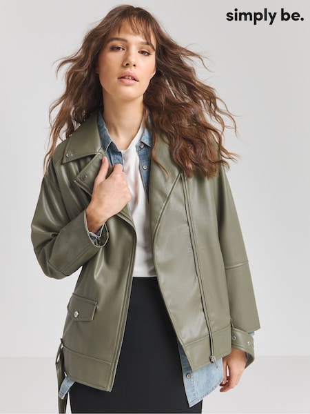 Simply Be Green Oversized Belted Biker Jacket (N54107) | €34