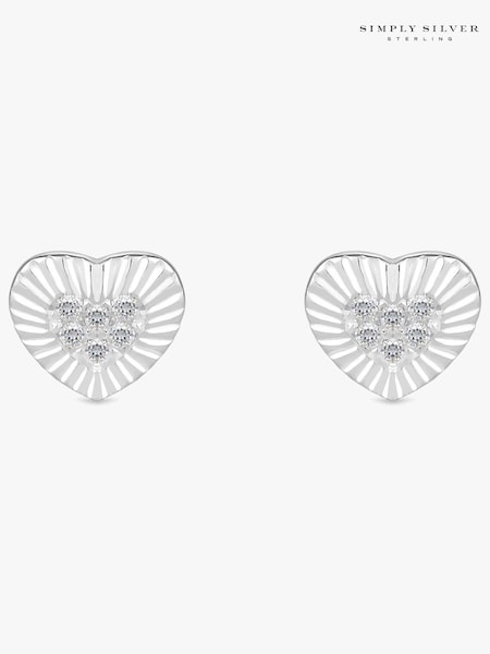 Simply Silver Silver Polished And Pave Mini Heart Stud Earrings (N54117) | €10