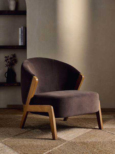 Bronx Frame Soft Velvet Chocolate Brown Turner Wooden Accent Chair (N54178) | €400