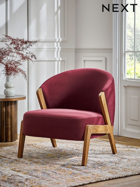 Bronx Frame Soft Velvet Cranberry Red Turner Wooden Accent Chair (N54188) | €400
