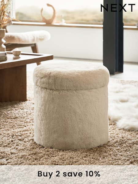 Oslo Faux Fur Light Natural Storage Stool (N54189) | €100