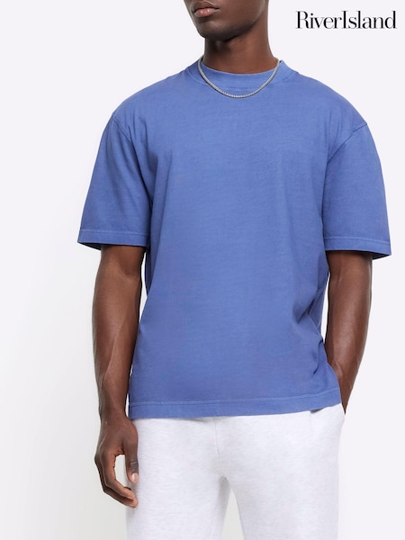 River Island Blue 100% Cotton Studio Washed Regular Fit T-Shirt (N54465) | 60 SAR