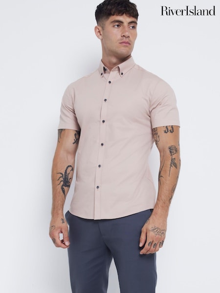 River Island Pink Muscle Fit Textured 100% Cotton Shirt (N54474) | €16