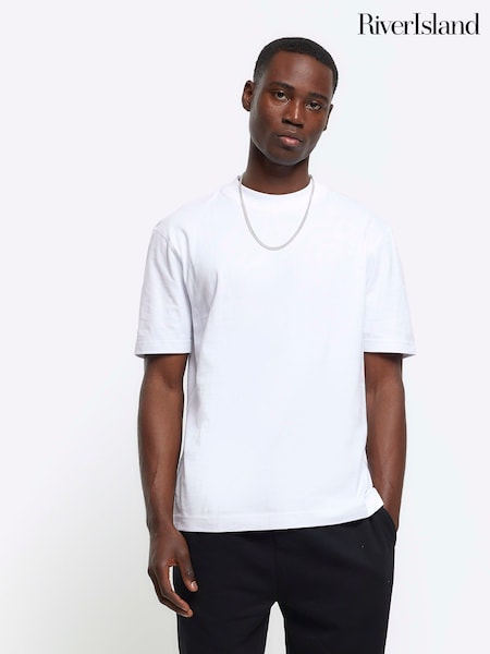 River Island White Regular Fit Studio 100% Cotton T-Shirt (N54475) | $29