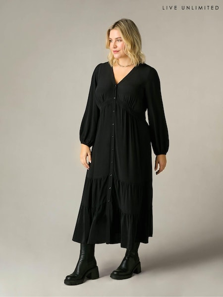 Live Unlimited Black Curve Button Through Midaxi Dress (N54506) | €54