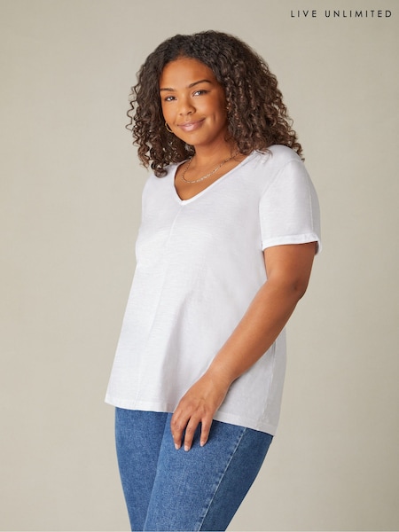 Live Unlimited White Curve 100% Cotton Slub V-Neck T-Shirt (N54534) | €50