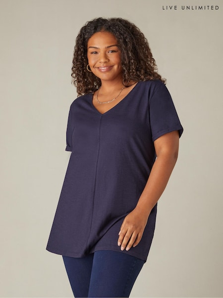 Live Unlimited Blue Curve 100% Cotton Slub V-Neck Longline T-Shirt (N54536) | R$ 385