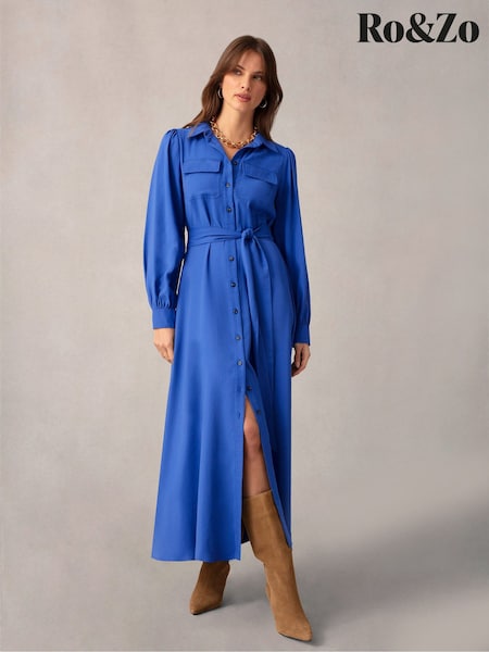 Ro&Zo Blue Pocket Detail Midi Shirt Dress (N54584) | €36