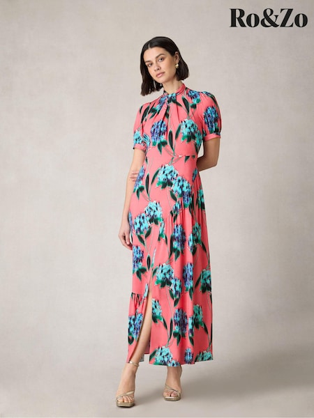 Ro&Zo Pink Petite Petite Scarlett Floral Print Twist Neck Maxi Dress (N54592) | €129