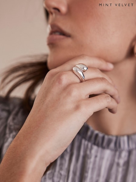 Mint Velvet Silver Tone Curved Ring (N54713) | AED146