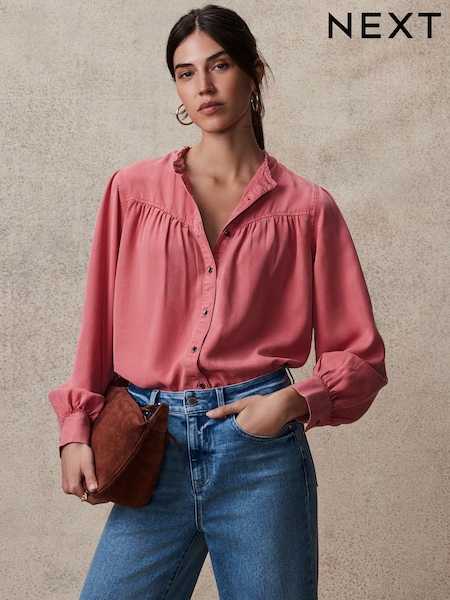 Pink Washed Ruffle Neck Long Sleeve Blouse (N54746) | €25