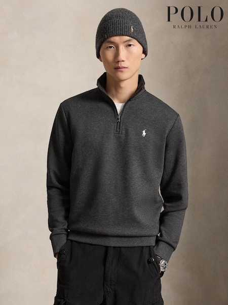 Grey - Regular Polo Ralph Lauren Double Knit Tech Quarter Zip Sweatshirt