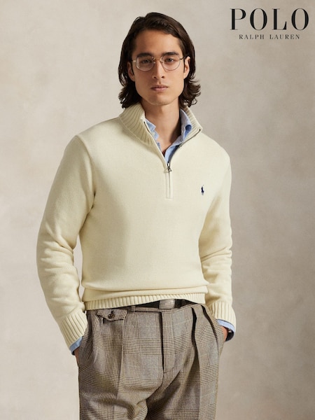 Grädde - Regular Polo Ralph Lauren Rib Knit Cotton Quarter Zip Jumper