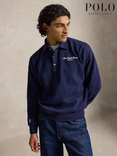 Blue - Regular Polo Ralph Lauren Script Logo Button Up Sweatshirt