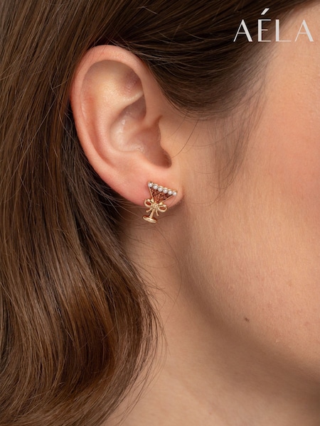 Gold Tone - Aela Gold Tone Christmas Cocktail Stud Earrings 3 Pack