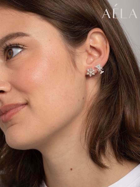 Silver Tone - Aela Silver Tone Christmas Stud Earrings 3 Pack
