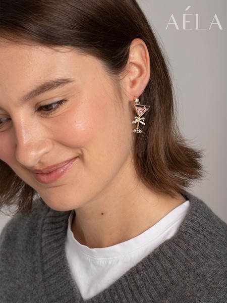 Pink - Aela Pink Christmas Cocktail Drop Earrings