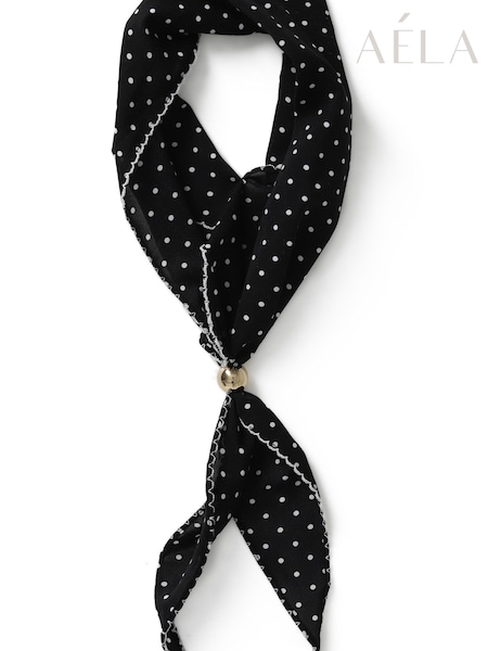 Siyah - Aela Polka Dot Adjustable Bead Black Scarf