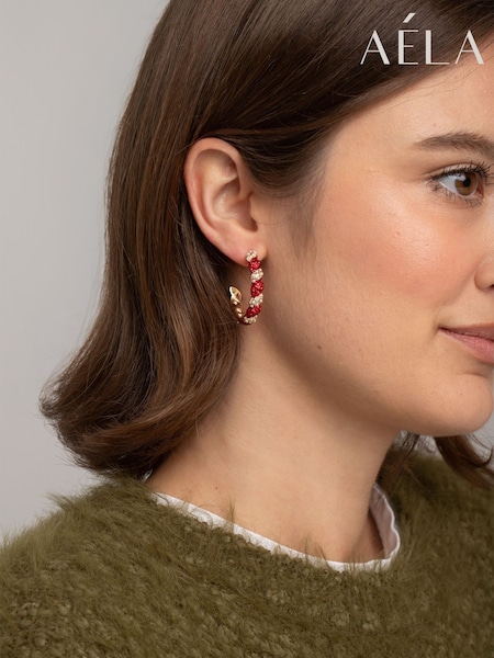 Rouge - Boucles d’oreilles Aela rouges de canne à sucre de Noël