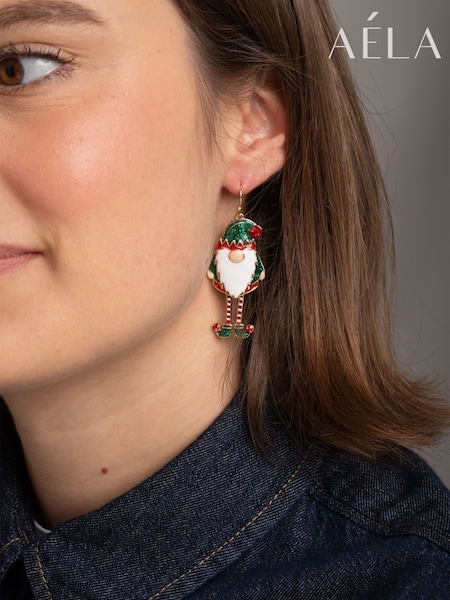 Green - Aela Green Christmas Gonk Drop Earrings