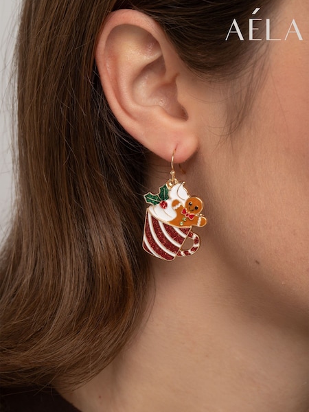 Rot - Aela Red Christmas Gingerbread Coffee Cup Earrings