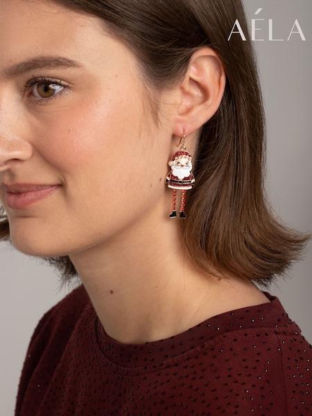 Red - Aela Red Christmas Santa Drop Earrings