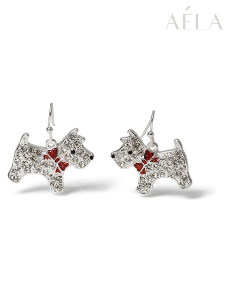 Red - Aela Red Christmas Scottie Dog Drop Earrings