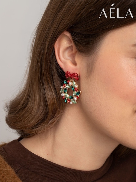 Vert - Boucles d’oreilles pendantes Aela Vert Noël guirlande