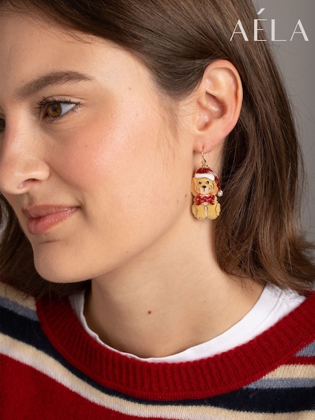 Brown - Aela Christmas Cockapoo Drop Brown Earrings
