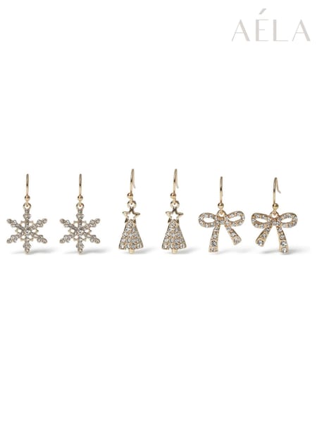 Gold Tone - Aela Gold Tone Christmas Drop Earrings 3 Pack