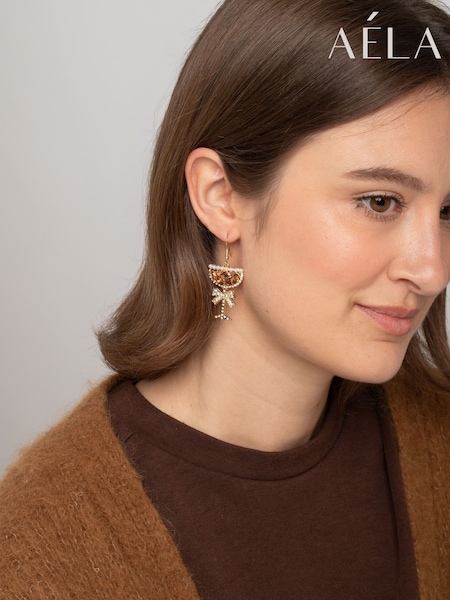 Brown - Aela Christmas Espresso Martini Drop Brown Earrings