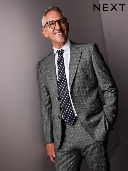 Grey Slim Fit Signature Marzotto Italian Fabric Stripe Suit Jacket (N54863) | AED413