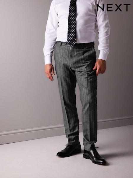 Grey Slim Fit Signature Marzotto Italian Fabric Stripe Suit Trousers (N54865) | €52