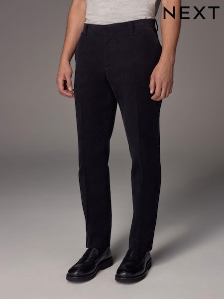 Black Straight Fit 100% Cotton Corduroy Suit Trousers (N54872) | R$ 480