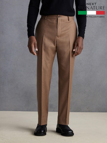 Sand Natural Signature Zignone Italian Wool Flannel Slim Fit Formal Trousers (N54879) | 247 QAR