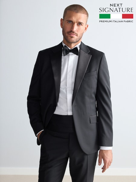Black Slim Fit Signature Marzotto Italian Fabric Check Tuxedo Suit Jacket (N54880) | €217