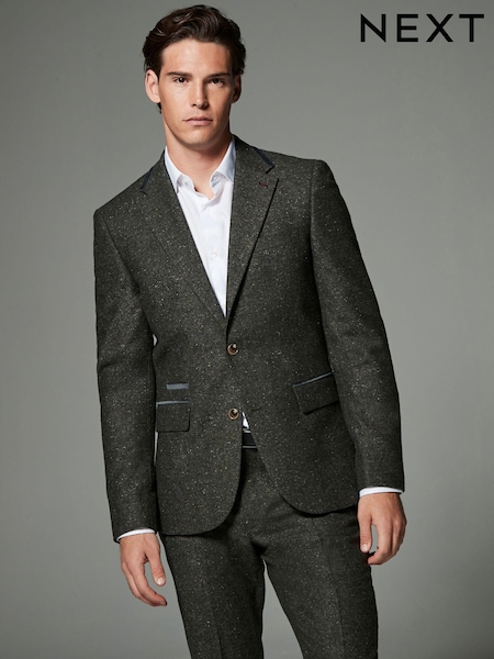 Verde - Normală - Regular - Fit Trimmed Neppy Nova Fides Suit Jacket (N54885) | 520 LEI