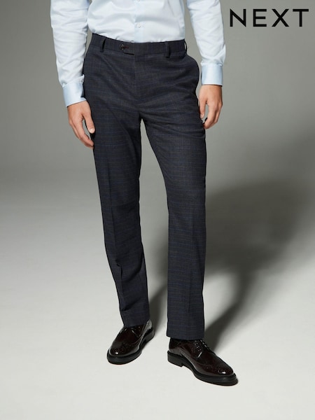 Navy Blue Skinny Fit Trimmed Check Suit Trousers (N54895) | €57