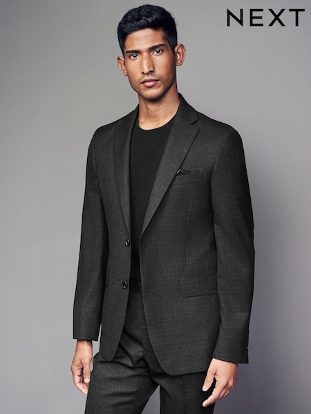 Black Tailored Fit Textured Wool Suit Jacket (N54899) | €119