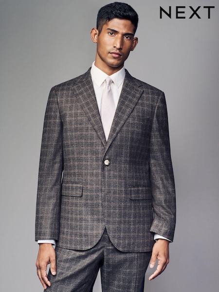 Brown Slim Fit Brushed Check Suit Jacket (N54907) | AED249