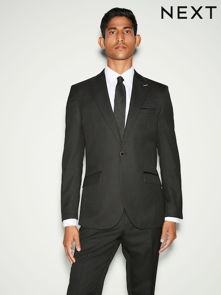 Black Trimmed Textured Self Lapel Tuxedo Suit Jacket (N54922) | €79