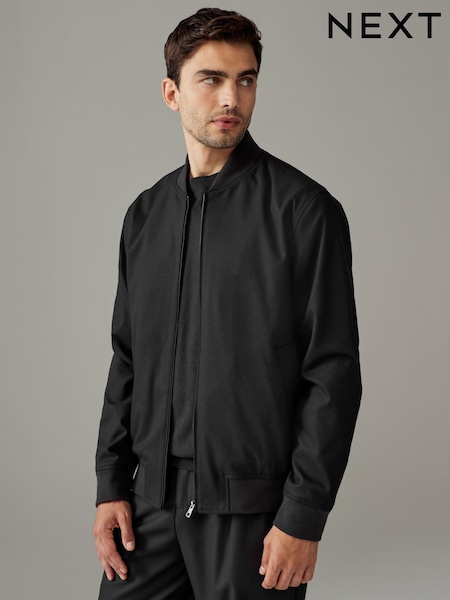 Black Slim Fit Flannel Bomber Jacket (N54947) | €40