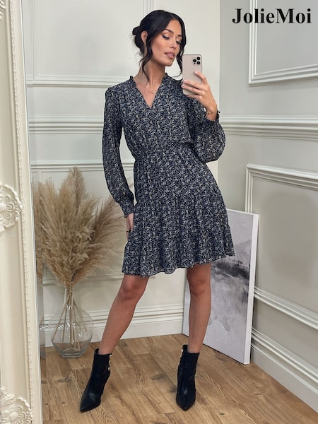Jolie Moi Blue Ditsy Print Chiffon Smock Dress (N54972) | €41.50