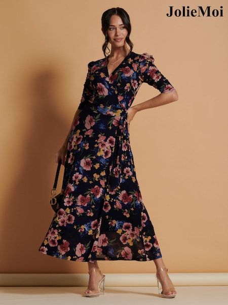 Jolie Moi Pink Qaliyah Wrap Front Mesh Maxi Dress (N54984) | € 51