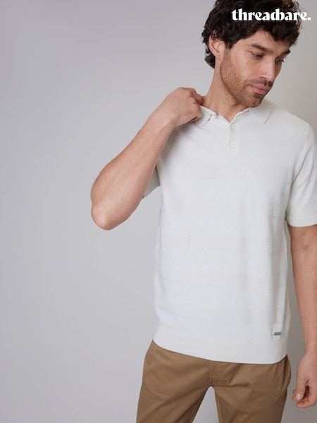 Threadbare White Cotton Mix Short Sleeve Textured Knitted Polo Shirt (N55010) | €13