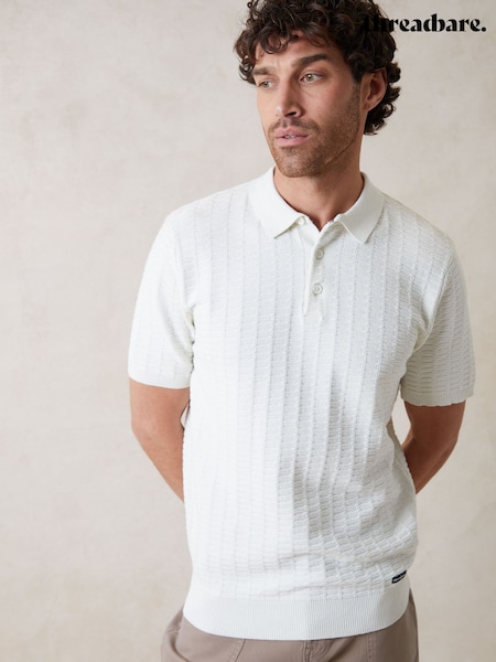 بيج فاتح - Threadbare Cotton Mix Short Sleeve Textured Knitted Polo Shirt (N55022) | ‏159 د.إ.‏