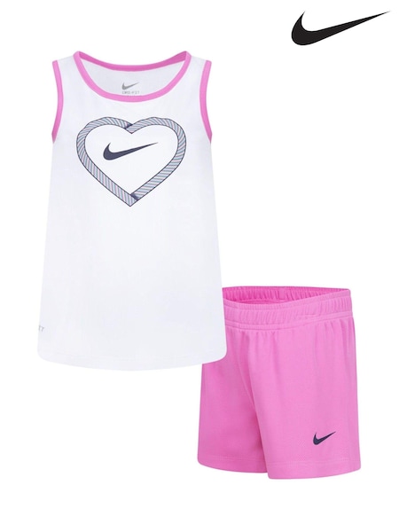 Nike White/Pink Kids Little Happy Camper Shorts Set (N55128) | €20