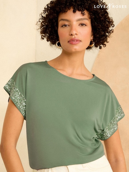 Verde - bluză cu manșete Love & Roses Paietă Jerseu (N55174) | 103 LEI